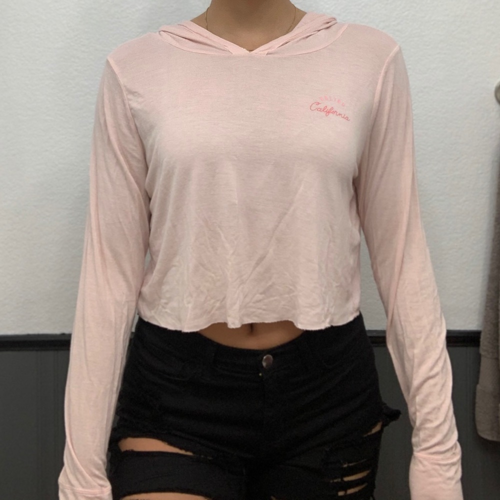Pink Long Sleeve Crop Top with Hoodie